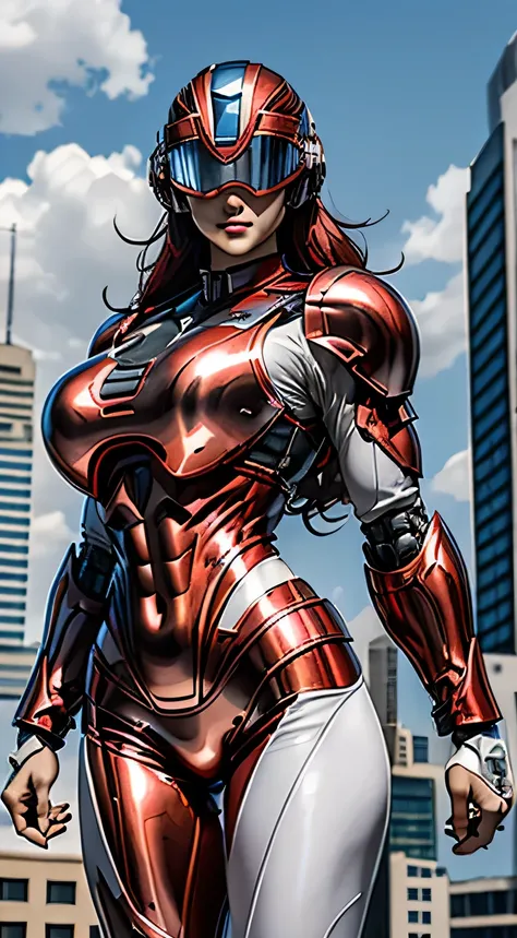 Female Robocop Solo、Bright outdoors、strong light source、8K, high quality, masterpiece, 最high quality, Crisp contrast、Very detailed、Full body armor、Very large armor、Helmet covering the head、Clear photos、His eyes are hidden by thin straight goggles:1.3、The l...