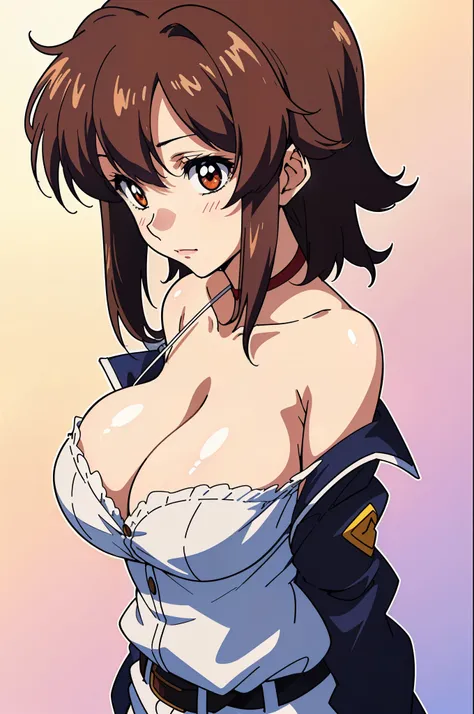 (masutepiece, Best Quality, High resolution:1.5, anime colours, megami magazine:1.2, anime poster style, anime keyvisual, sharp, 8k, photorealistic), (beautiful detailed eyes:1.5, beautiful detailed face:1.2), Murrue Ramius, 1woman, red eyes, blush, milf, ...