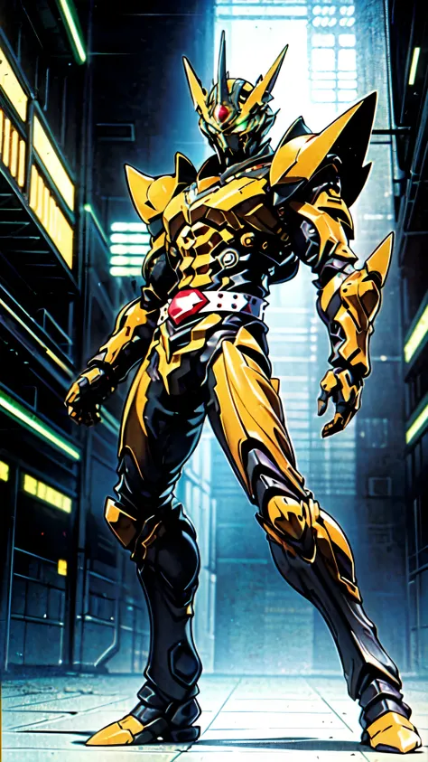 (masterpiece:1.5, best quality:1.5, extremely delicate:1.5, perspective:1.5, foreshortening:1.5, dynamic angle:1.5), a man wearing a full-face helmet, a fantasy-style biotech armored combat suit, green eyes, (a composite layered chest armor), fully enclose...