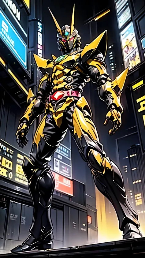 (masterpiece:1.5, best quality:1.5, extremely delicate:1.5, perspective:1.5, foreshortening:1.5, dynamic angle:1.5), a man wearing a full-face helmet, a fantasy-style biotech armored combat suit, green eyes, (a composite layered chest armor), fully enclose...