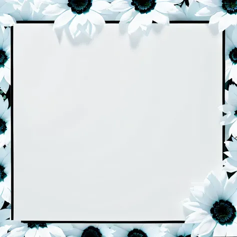 there is a white frame with black flowers, white border and background, the background is white and blank, full view blank background, minimalistic background, white minimalistic background, white borders, white border, simple White background, flowers in ...