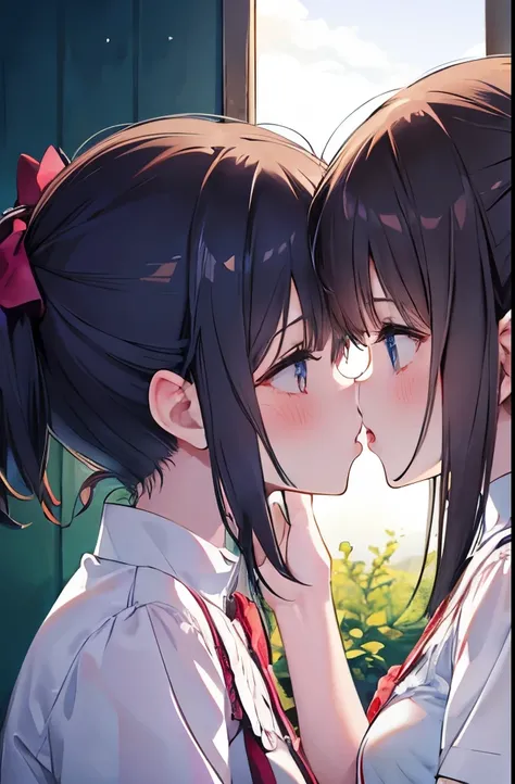 Two girls kissing each other