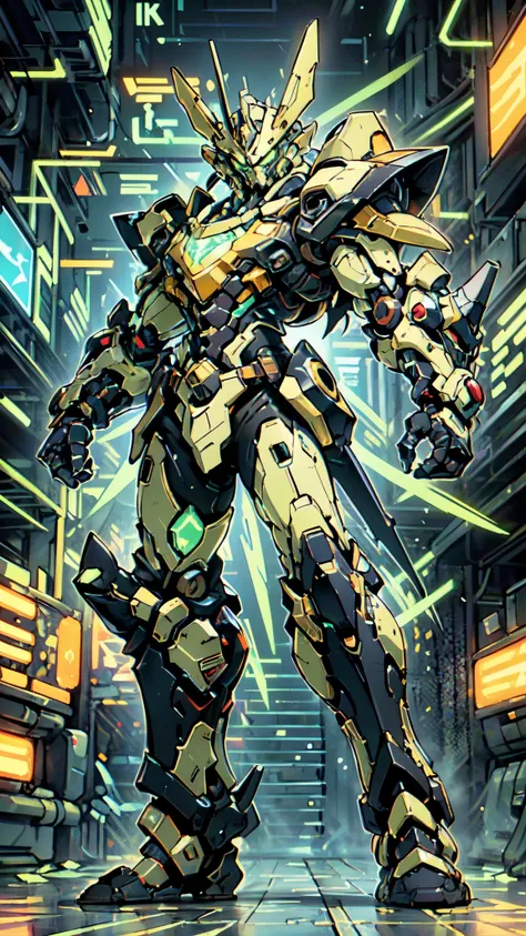 (masterpiece:1.5, best quality:1.5, extremely delicate:1.5, perspective:1.5, foreshortening:1.5, dynamic angle:1.5), a man wearing a full-face helmet, a fantasy-style biotech armored combat suit, green eyes, (a composite layered chest armor), fully enclose...