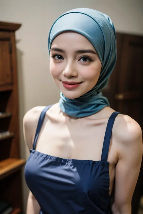 ((Hijab Stylish)), (Old Lady:1.8), Transparent transparency, ((mini apron only without t-shirt)), adorable, 1 girl, (face to face), 10 years old, baby face, happy, half body portrait, (face details: 1), (eye details:1), ((big breasts)). wearing transparent...