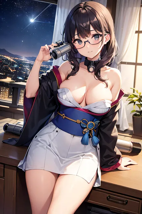 (best quality,masterpiece:1.3),

(two japanese beautiful girls:1.2),20yo,
glasses,
breast,
(from the chest up:1.5),

(binoculars in her hand:1.2),
BREAK,

laboratory instruments,
(telescope on the desk:1.4),
BREAK,
(city colorful lights beyond the windows:...