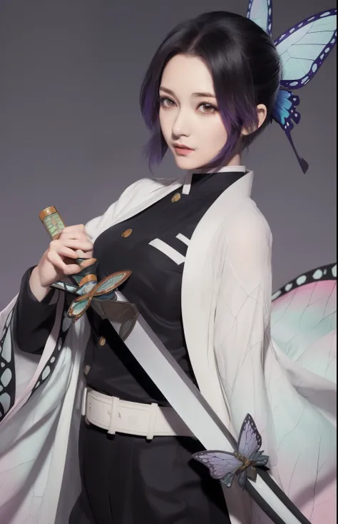 Woman in purple dress holding butterfly and sword, Duelist Style, The Detailed Art of the Onmyoji, Demon Slayer Art Style, Guilty Gear Strike Splash Art, Genshin Impact Characters, onmyoji, Keqing of Genshin Impact, Handsome men from Demon Slayer, Genshin ...