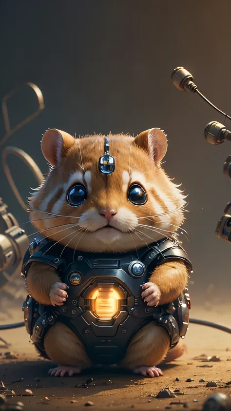 Cute hamster、(cyborg:1.1)、([Tailed|Detail Wire]:1.3)、(Intricate details)、Hmph、(Hyper Detail:1.2)、Cinema Lenses、Halo Shadow、central、Ghibli style background