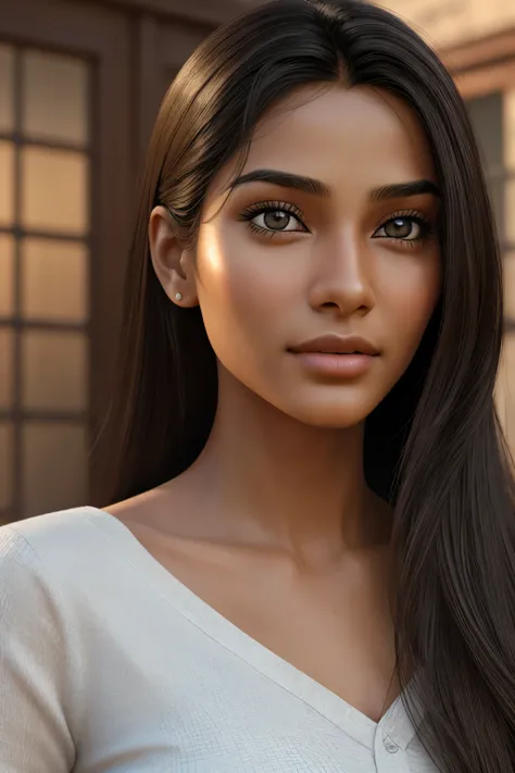 "Design a highly realistic girl  model of a 20-year-old Indian individual. The model should have long, flowing hair that appears natural and well-maintained. Ensure the facial features reflect typical Indian characteristics with a warm, lifelike skin tone....