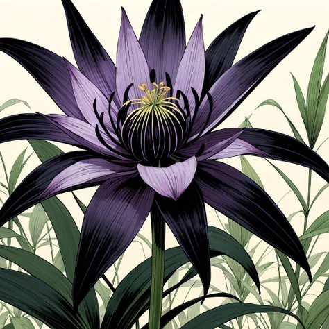 Giant black lily，Central Composition，Close-up，graphic novels illustration