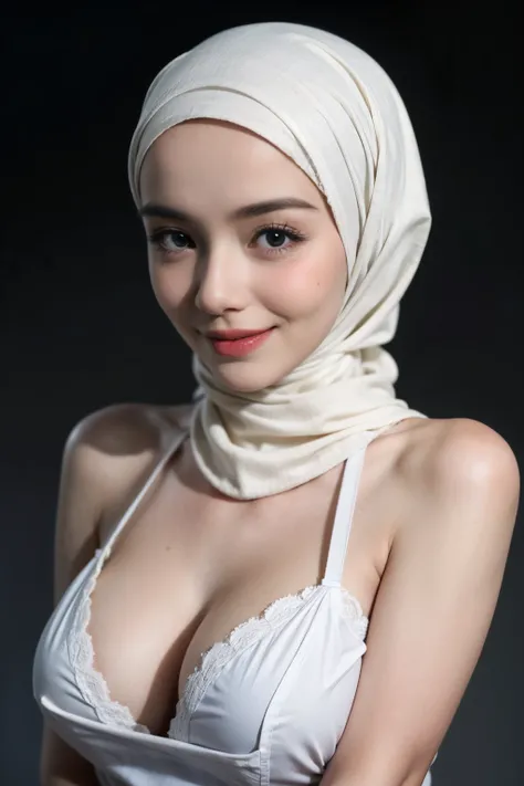 ((Hijab Stylish)), (Old Lady:1.8), Transparent transparency, ((mini apron only without t-shirt)), adorable, 1 girl, (face to face), 10 years old, baby face, happy, half body portrait, (face details: 1), (eye details:1), ((big breasts)). wearing transparent...