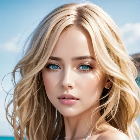 Appearance:
Hair: Loose, flowy, and vibrant blonde hair with a subtle beachy wave.
Eyes: Seductive green eyes with long eyelashes, a gentle gleam, and soft, defined eyelids.
Skin: Smooth, radiant complexion with a golden undertone, fitting for a model.
Mak...