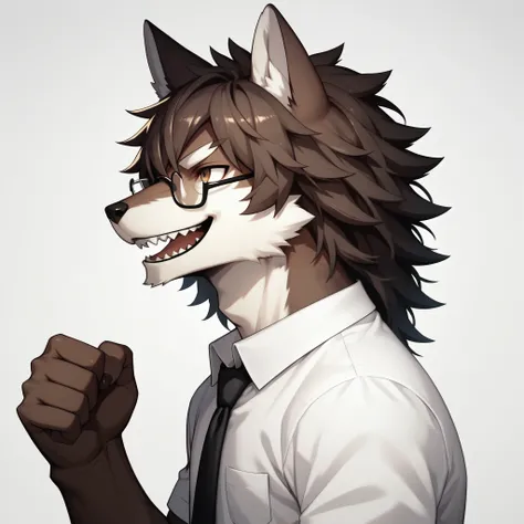 score_9,score_8_up,score_7_up, kemono style, an anthro furry male wolf, tall and slender, short brown shaggy hair, brown eyes, b...