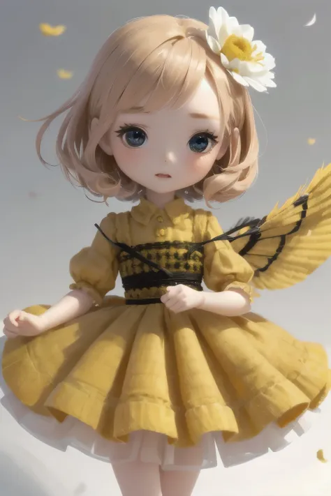 Chibi Girl Doll、Spinning gracefully、Dresses fluttering in the wind、Detailed facial features、Aggressive composition、Elegant hairstyle、Delicate feminine figure、Photorealistic、high quality、Ultra-realistic、Very detailed、Cinematic lighting、Warm color palette、Dr...