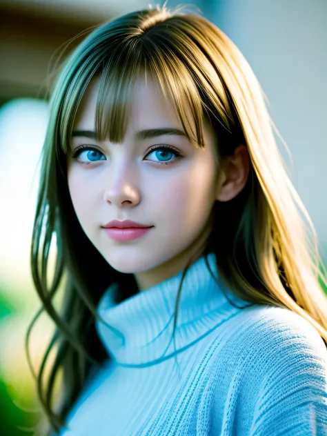 (Photo Real:1.4), (hyper realisitic:1.4), (Smooth lighting:1.05), 1 girl, teenager, blue eyes, happy, shy, smile, (looking away:1.2), Close-up of the face, Soft lighting, Back lighting, (Finest Real Textured Skins), Super fine face, glowy skin, retinas, An...