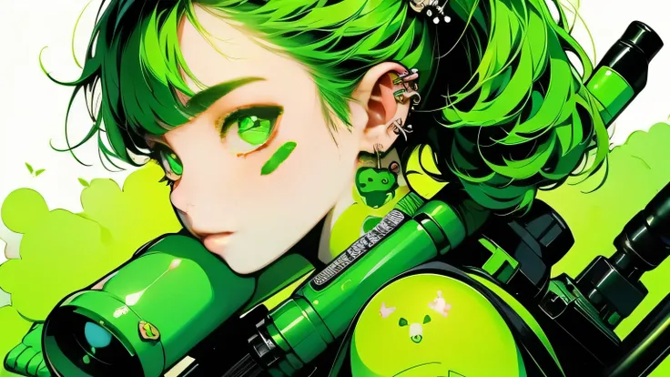 green, delete, Tattoo Girl, Ear nipple rings、illumination、Carrying a green bazooka