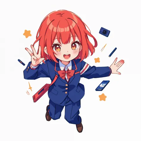 Cartoon red-haired boy talking on the phone, girl Wear uniform, render of a Lovely 3d anime bos, Young anime boy, Wear a school uniform, Wear , full body Lovely young lady, Teenage male schoolboy, Realistic male student, School boys, Lovely cartoon charact...