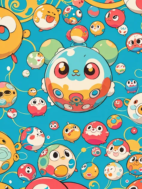 Takashi Murakami style, kawaii design, (((Colorful and cute balls))), (((No people)))