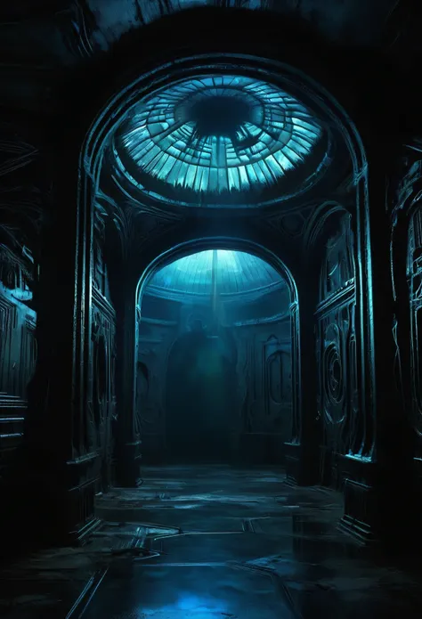 01_rays of black light, 史诗Alien Spaceship的内部, the atmospheRe of the movie “alien”. Bionic foRms coveR the walls in Bas-relief, 黑色人造Material, stone-plastic, and bionics. sanded, polishing, Smooth, Bas-relief, bionics, Cyberpunk. alien尸体的元素, and the anatomy ...