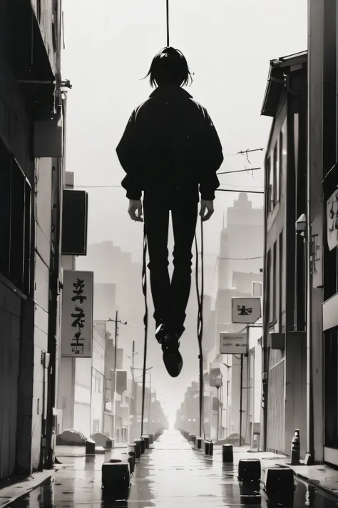 atom、Tokyo、Floating in the air、monochromatic、1970s