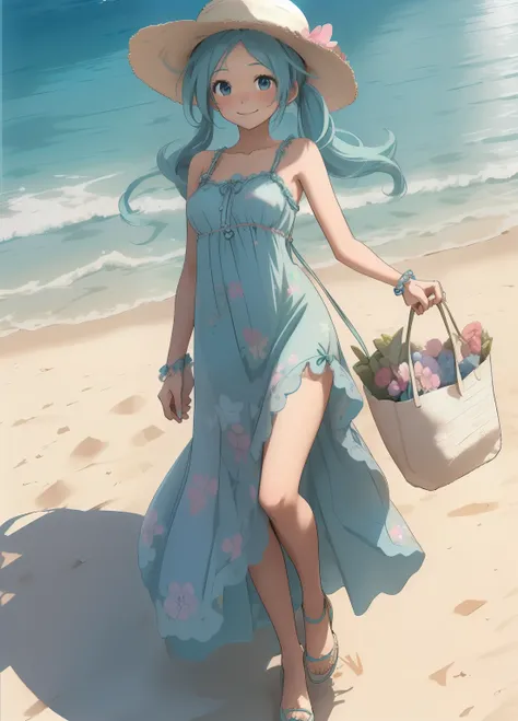 (masterpiece、Highest quality、Highest quality、Official Art、Beautiful and beautiful:1.2)、(One girl:1.3)Hatsune Miku、Twin tails,Beautiful breasts, Detailed Background、Highest quality、Beach、3 beauties in their 20s、Cute hairstyle、Big Breasts、smile、Feminine and ...