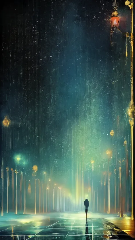 ((best quality)), ((masterpiece)), (detailed), a digital illustration of a dark, stormy night with green droplets falling from t...