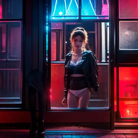 ((extremelydetailed (one of the windows in amsterdam's red light district:1.37) stunning girl in white (she trapped in the windo...