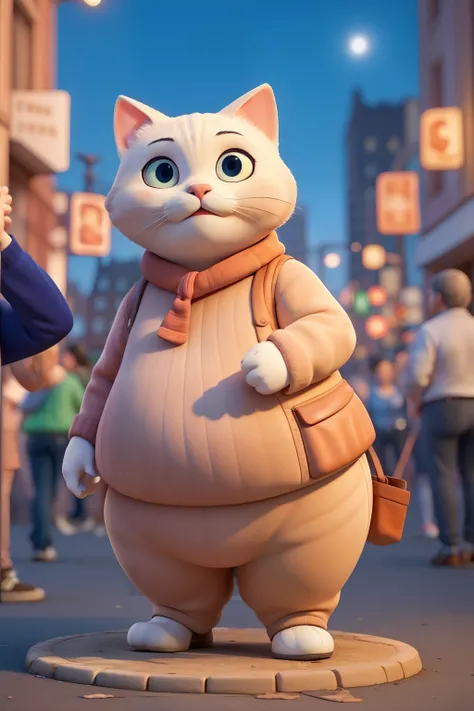 ((best quality)), ((masterpiece)), (detailed), fat cat in the city at nights(so many people watching)