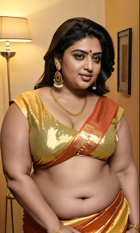 sexy fat plus size indian bhabhi, sleeveless blouse, desi hot aunty, looks like anushka shetty, wearing sleeveless saree blouse,...