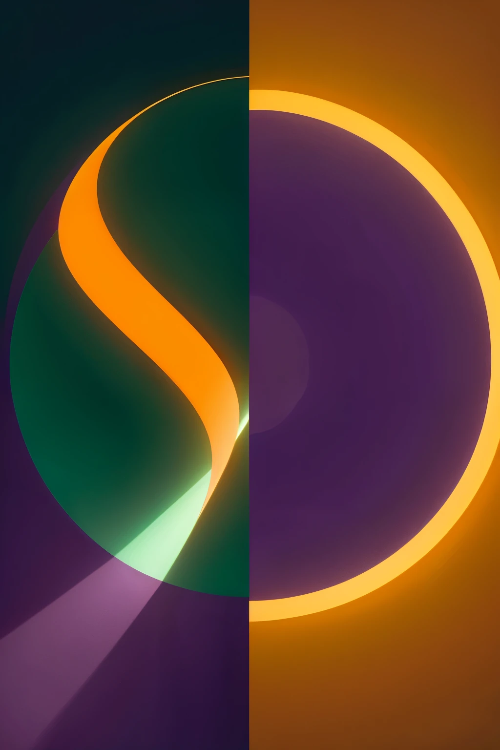 Create a composition divided into two parts. In the half that represents light/som/giorno, use large and medium circles in light colors (yellow and orange) and small circles in dark colors (cerulean, purple and green). In the half that represents darkness/...