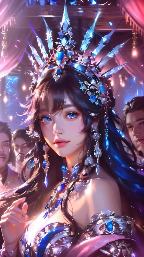 Close-up of a woman with a crown on her head, Beautiful Fantasy Empress, ((Beautiful Fantasy Empress)), Blue Eyes,art gelm detailed, 2. 5d cgi anime fantasy artwork, art gelm. Anime illustration, Detailed fantasy art, art gelm. High detail, Epic fantasy ar...