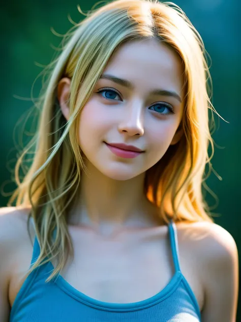 (Photo Real:1.4), (hyper realisitic:1.4), (Smooth lighting:1.05), 1 girl, teenager, blue eyes, happy, shy, smile, (looking away:1.2), Close-up of the face, Soft lighting, Back lighting, (Finest Real Textured Skins), Super fine face, glowy skin, retinas, An...