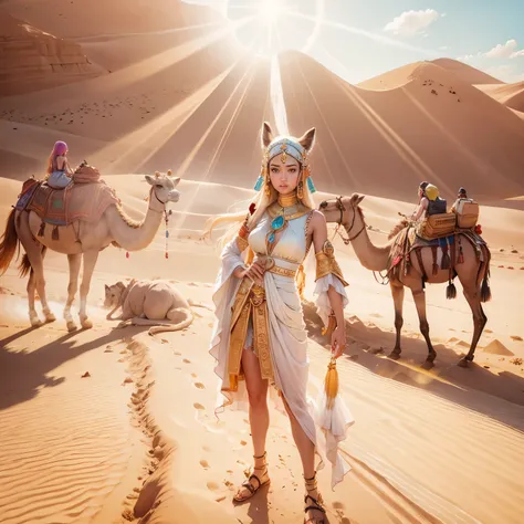 Desert Princess, With camels、Lens flare, Sandals, 