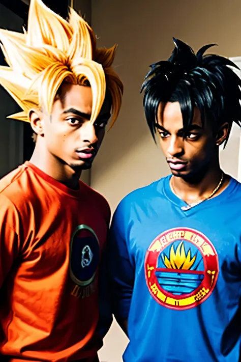 playboi carti smoking a blunt going super saiyan with goku and vegeta