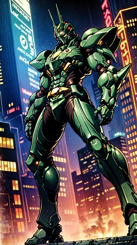 (masterpiece:1.5, best quality:1.5, extremely delicate:1.5, foreshortening:1.5, dynamic angle:1.5), a man wearing a full-face helmet, a fantasy-style biotech armored combat suit, green eyes, (a composite layered chest armor), fully enclosed shoulder guards...