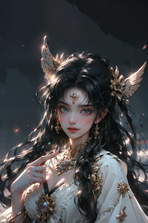 (masterpiece, Highest quality, Highest quality, Official Art, beautifully、aesthetic:1.2), Very detailed,Beautiful Goddess、Blue Dress、Black Hair、magic、whole body