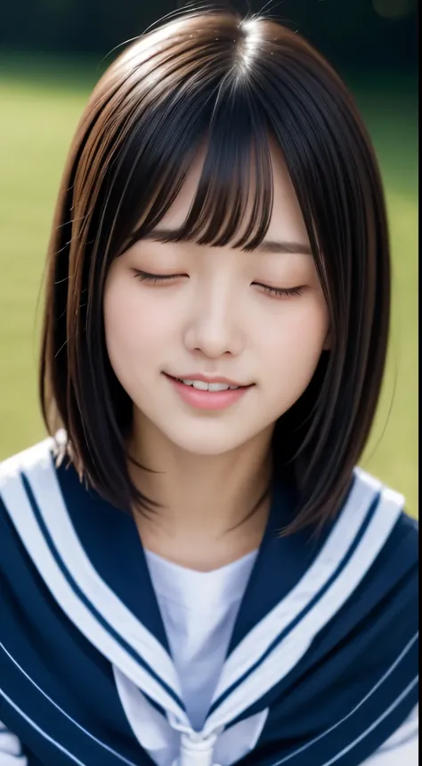 (White shirt,Sailor school uniform)、Medium Hair、Face close-up、sunset、(masterpiece、Highest quality) 、To get a clear image、Really great images, really beautiful、masterpiece, Highest quality,photograph, cute、((18-year-old female:1.2))、Young and adorable Japan...