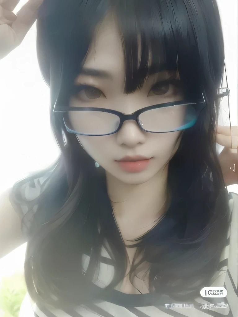 arafed asian woman With glasses and a striped shirt, With glasses, With glasses, without glasses, anime girl in real life, ulzzang, WITH BLACK LENSES, With glasses on, jaeyeon nam, 27 years old, 22 years, korean girl, 1 8 son, 23 years, cruel korean gothic...