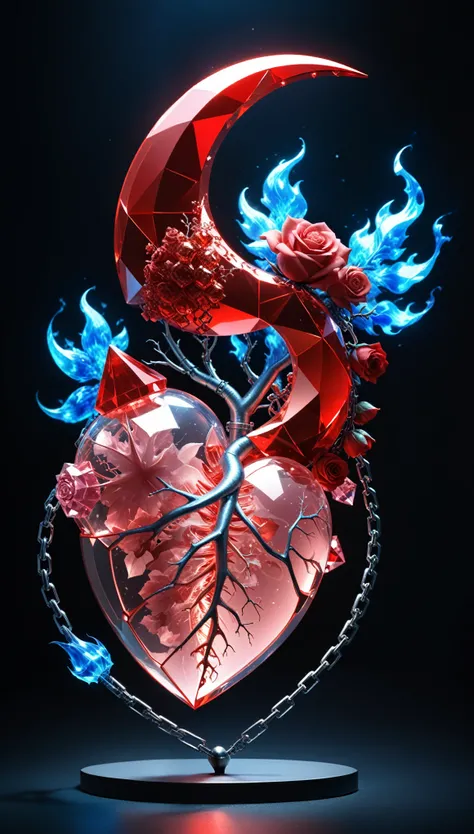 John Ball Style,(Liu Ye&#39;s style:0.9),
conceptual design of the transparent glass human Heart (organ),(1 (Kaneko:2) Heart (organ)， Entangled in metal chains and lightning:1.3),(hard ultra-polyhedra polygonal Heart (organ) Close-up of the sculpture:1.4),...