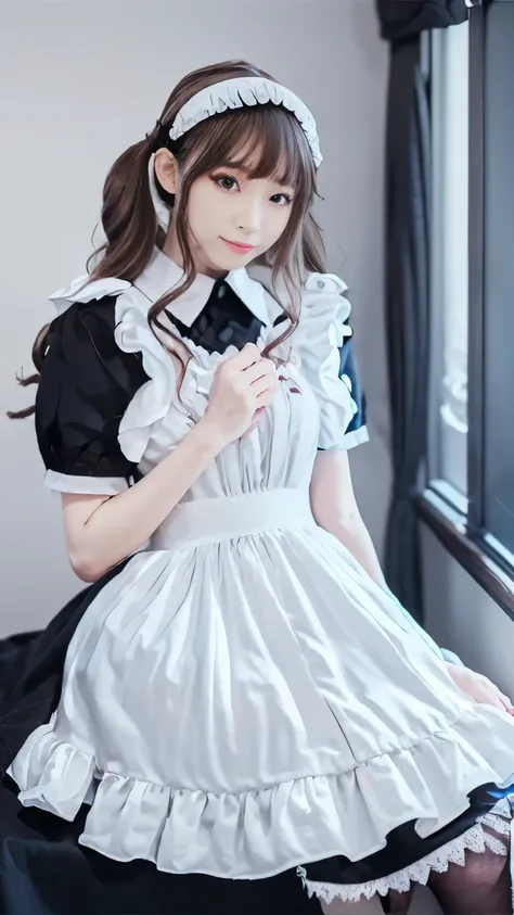 ((Masterpiece,Highest quality,Highest quality,8K,16K,Ultra-high resolution,極めてdetailed,detailed)),(Japanese,Maid,Servant),Beauty,Slender,sexy,D Cup,Narrow waist,Long, slender legs,Bedroom,Large windows,Curtains fluttering in the wind,