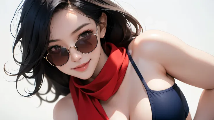 (masterpiece, best quality, 8k wallpaper, high resolution, ultra-realistic) One woman, Japanese girl, 18 years old, long hair, sunglasses, long red scarf around neck, (masterpiece: 1.2, best quality), (realistic, photorealistic: 1.4), (masterpiece, best qu...