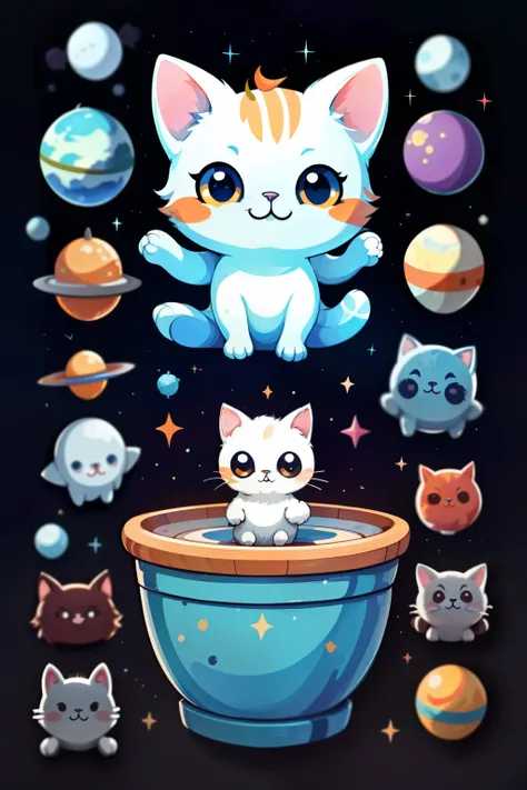 In the expansive digital realm of a full HD chibi cat, imagine the adorable feline character playing an engaging pong game. Nestled amidst the starry backdrop, various celestial bodies such as planets float by in the distance, providing an enchanting and s...