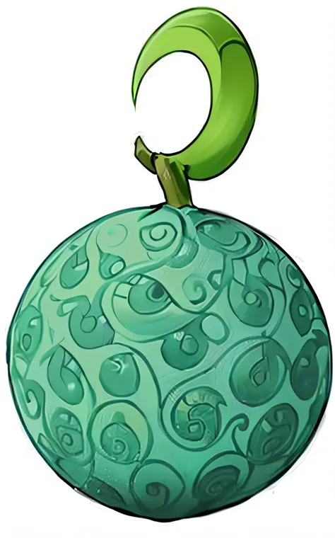 cartoon illustration of a green apple with a green leaf on top, an alien fruit, cell shaded art, cell shaded, orb of agamento, ornamental rober, bulbasaur, cell shaded!!!, gourd, ornamented, weed cutie mark, organic ornament, tatsumaki, tatsumaki with gree...