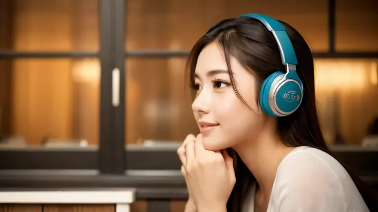 Beautiful woman who enjoys listening to music.