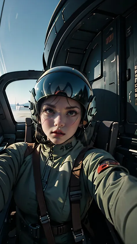 urop、yomama_fighter_jet_pilot_selfie_v2、22 years old、woman、pilotスーツ、ジオンpilot