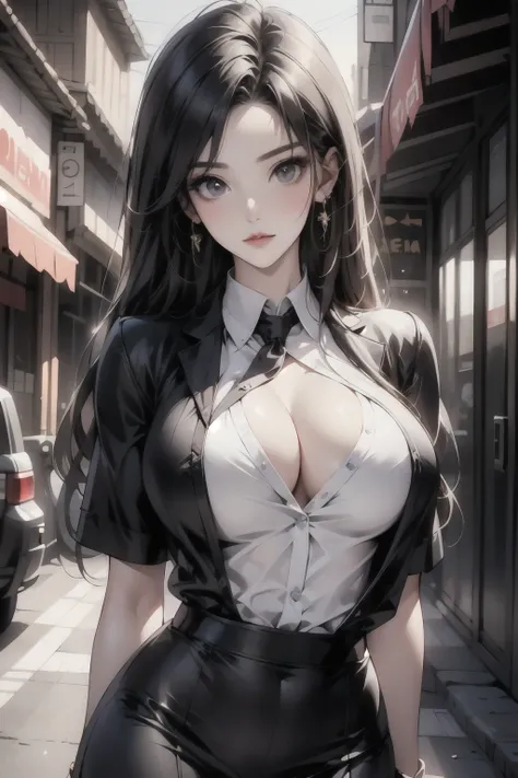 highest quality, masterpiece, high resolution,only {Black business suit:1.40} {tie:1.20} {sunglasses:1.25} {White gloves:1.15} { White shirt:1.10} {Black Skirt:1.15} good looking {Medusa_FGO:1.15} length_hair, Red_hair, very_length_hair, purple_eye, chest,...