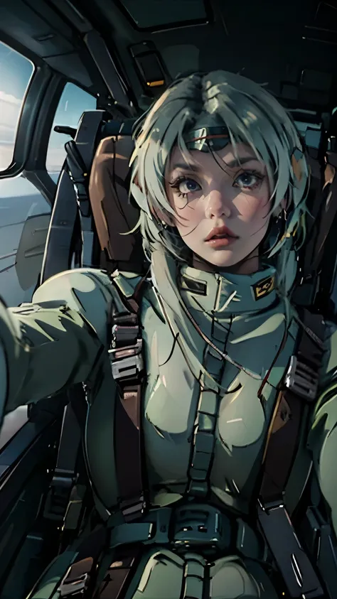 urop、yomama_fighter_jet_pilot_selfie_v2、22 years old、woman、pilotスーツ、ジオンpilot