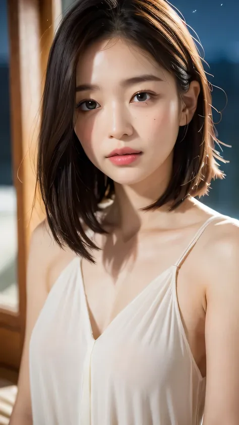 (night:1.7), East Asian architecture, 1 female,Sit on tatami mats, （China dress）, Brunette Farbe hair，（Hair between the eyes）, Restore, Lip valve,  30 years old,beautiful fingers,beautiful long legs,Beautiful body，beautiful nose，beautiful character design，...