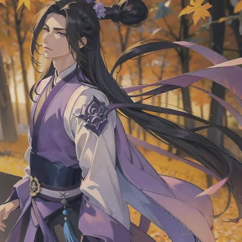 (masterpiece, best quality:1.2), 1male, solo, jiang cheng, mo dao zu shi, mdzs, purple and black clothes, purple eyes, long blac...