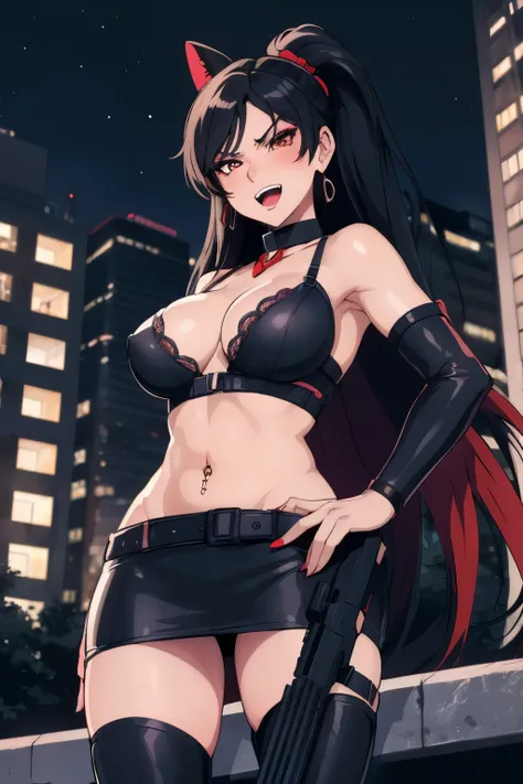 momiji, long hair, blush, lipstick, jewelry, earrings, Hot girl, baddie, staring, glaring, bad attitude, mean girl, dare, angry, hate, crazy, smoking, sensual, attractive , blush, lipstick, outdoors, rooftop, cityscape, building, railing, night, night sky,...