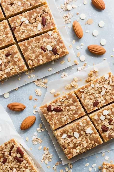 (almond energy bar, oats and honey, covered with a thin layer of white chocolate on one side only), in rectangular shape of 22 gr. 
